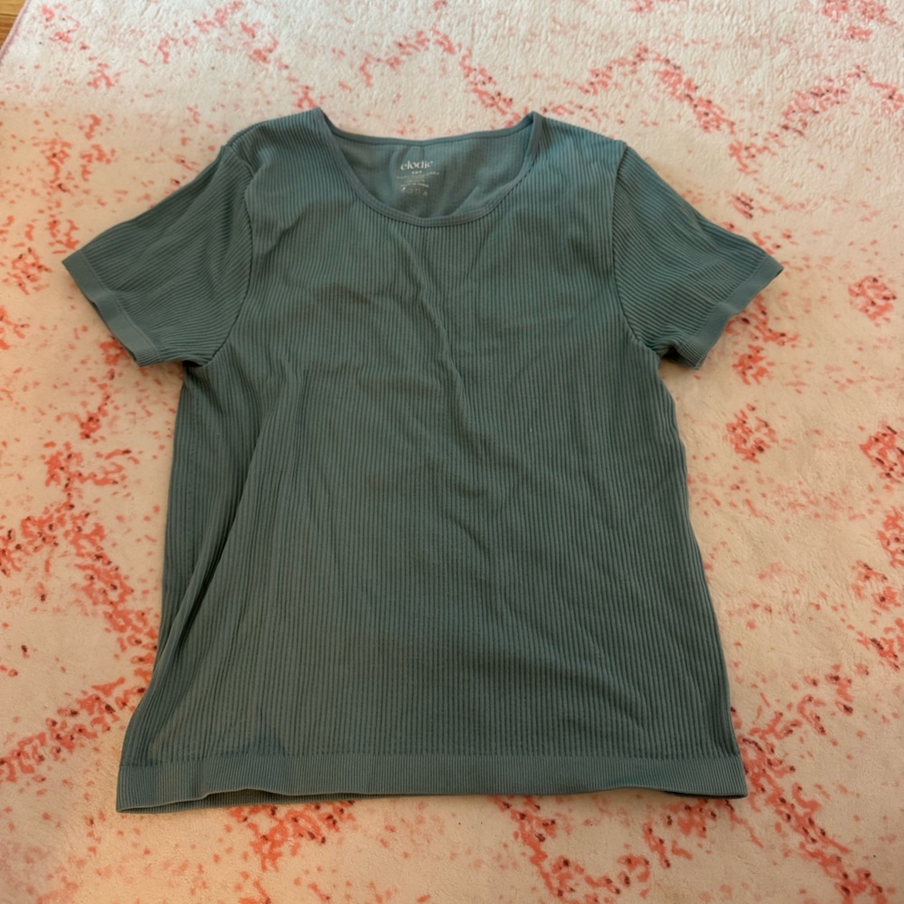 Elodie Teal Ribbed Short Sleeve Top